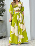 Women Spring Two Piece Set wide Casual print pants