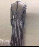 Gorgeous Dark Gray Diamonds Evening Dresses Long Sleeve