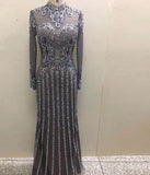Gorgeous Dark Gray Diamonds Evening Dresses Long Sleeve