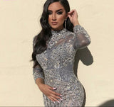 Gorgeous Dark Gray Diamonds Evening Dresses Long Sleeve