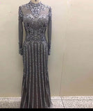 Gorgeous Dark Gray Diamonds Evening Dresses Long Sleeve