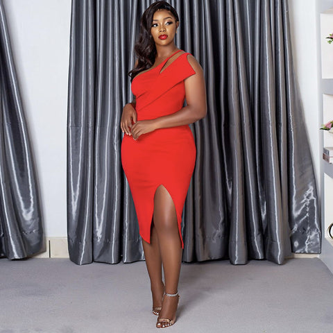 One Shoulder Plus size Red dress