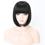 Short Synthetic Bob Wigs With Bangs For Women  Heat Resistant