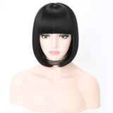 Short Synthetic Bob Wigs With Bangs For Women  Heat Resistant