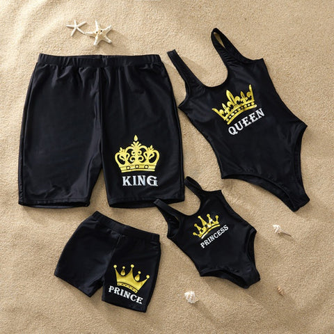 Family Matching Swimsuit Queen Princess Swimwear  Beachwear Mommy and me Swimsuit Beach Shorts For Kids Men