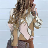 Fashion Women Long Sleeve Chain Pineapple Print Button Tops