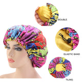 33cm Adjust Hair Styling Caps Print Large Sleep Fabric Hair Bonnet Satin Lined Sleep Cap Night Hat Ladies Hair Styling Tool