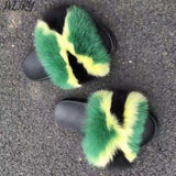 Women's  mixcolor Fur Slippers Fox Fur Sandals