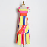 Casual Patchwork  Strap High Waist women dress spaghetti strap Clothes