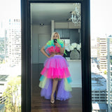 Multi color High Low Long Tulle Skirts Elegant Tiered Female Tutu Skirt Zipper