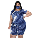 Women Top Short & face mask Sets 3 Pieces set plus size