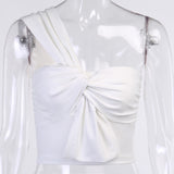 One Shoulder Crop Top Front Bandage