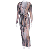 tie dye print women midi dress long sleeve