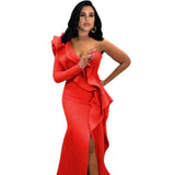 One Shoulder Long dress with ruffles