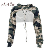 Camouflage Hoodie Long  Crop Top