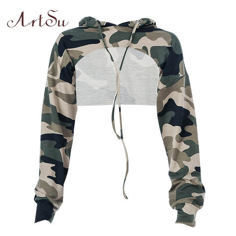 Camouflage Hoodie Long  Crop Top